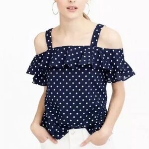 J. Crew Navy Polka Dot Cold Shoulder Top 00